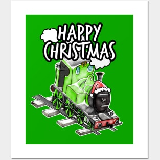 Happy Christmas Steam Train Railway Railroad Enthusiasts Snow Posters and Art